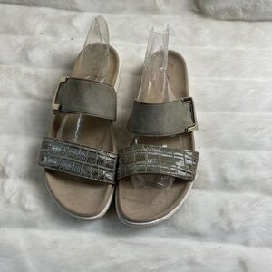 Gabor leather two tone taupe adjustable straps slides sandals EUR SZ42